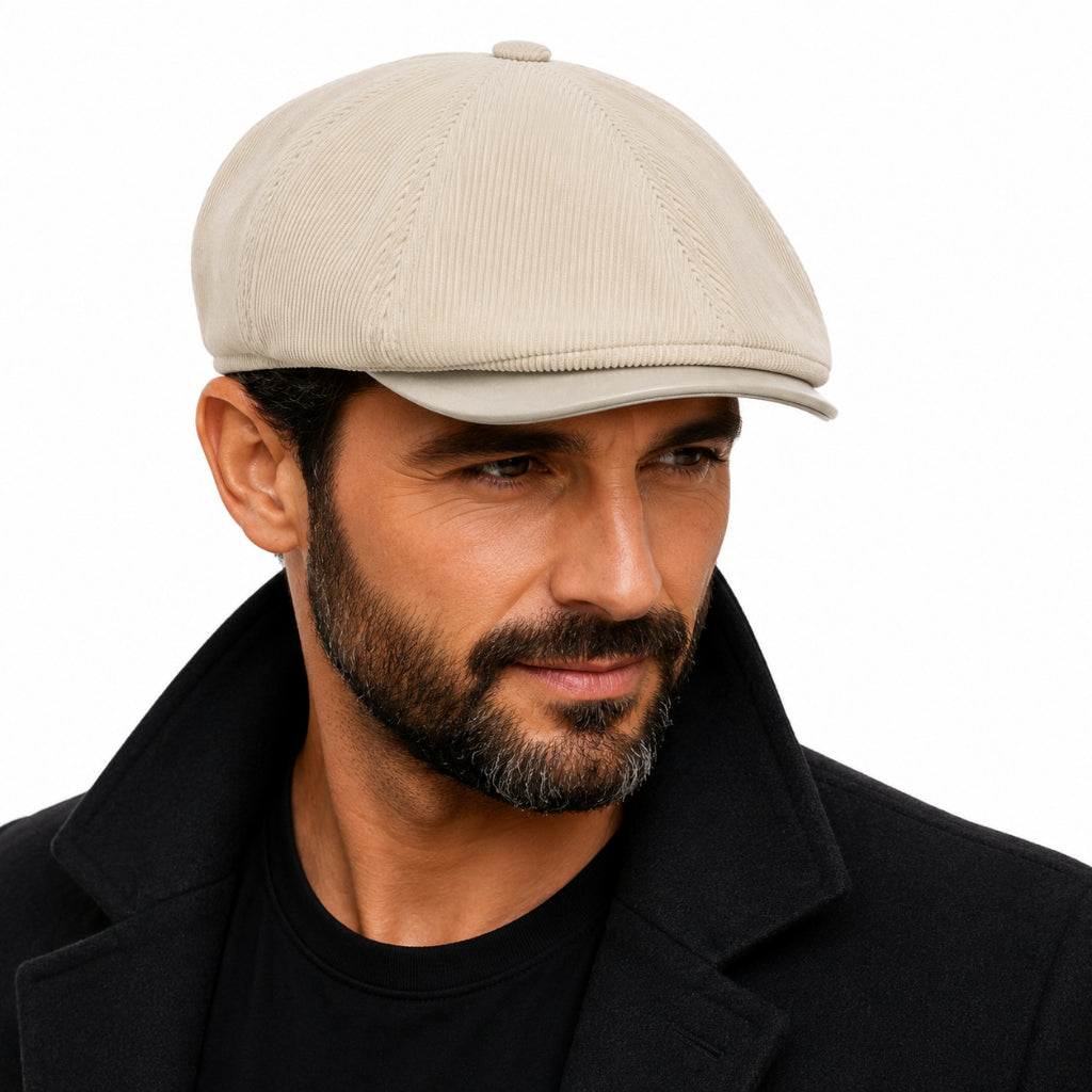 Boina Masculina Veludo Cotelê com Aba em Couro Stillo