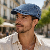 boina italiana, boina italiana jeans, boina jeans, boina jeans masculina, boina masculina, boina azul, boina azul escuro, boina masculina azul, boina clássica, boina casual, boina ajustável, boina com elástico, boina com botão, boina italiana masculina, boina estilo italiano